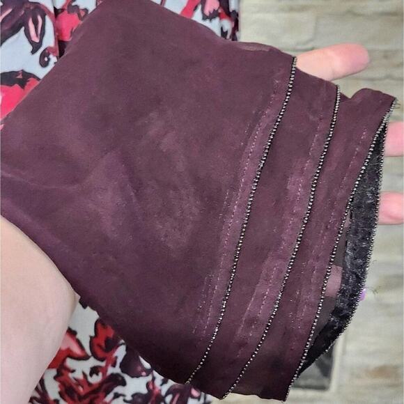 Donna Karan New York Silk Floral Tie Neck Beaded Blouse Red Burgundy Small - Picture 6 of 8